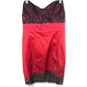 Vintage Y2K Crimson and Black Lace Bodycon Dress